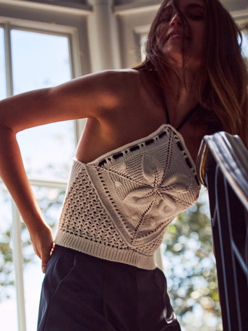 Alexis Bettie Ivory White Crochet Knit Halter Top size Small S